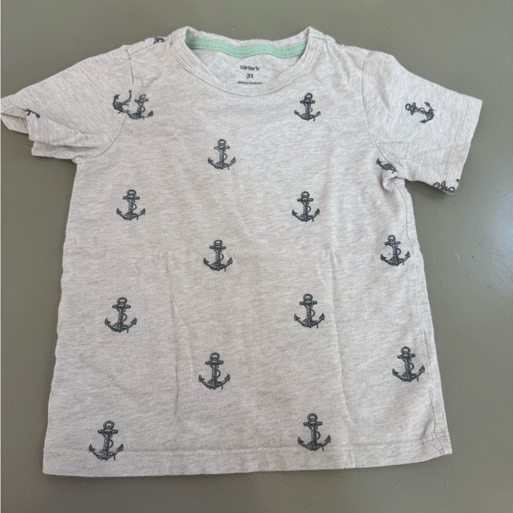 Gray Anchor Print Kids T-Shirt